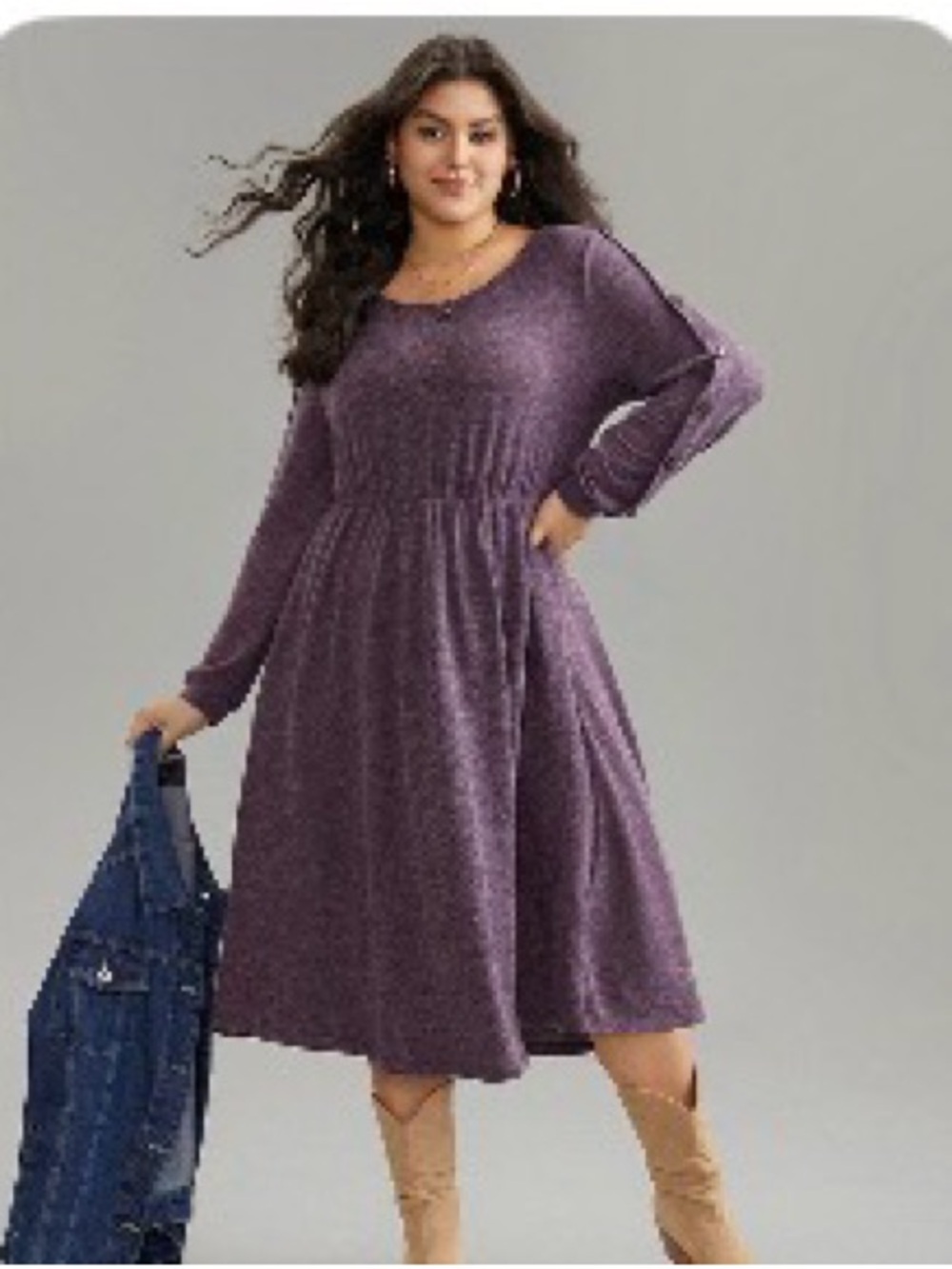 BloomChic Plum Purple Long-Sleeve Midi Dress